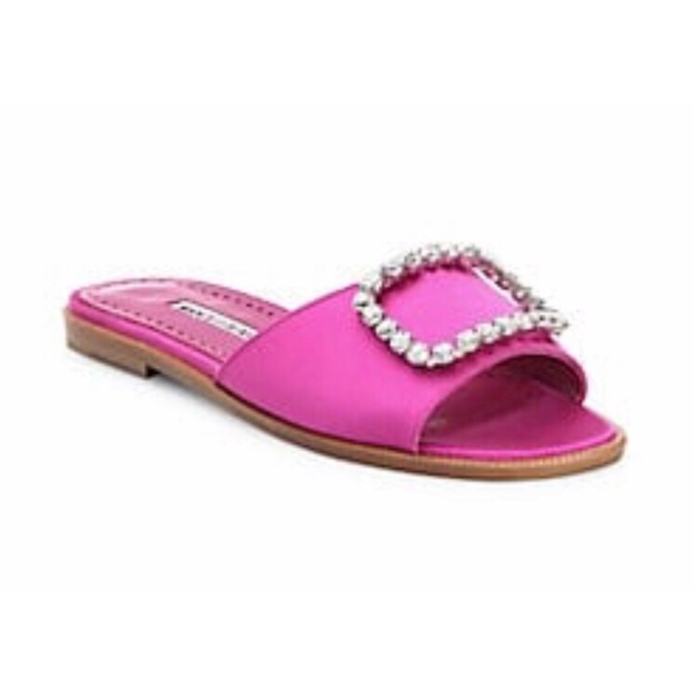 Manolo Blahnik crystal embellished satin slides